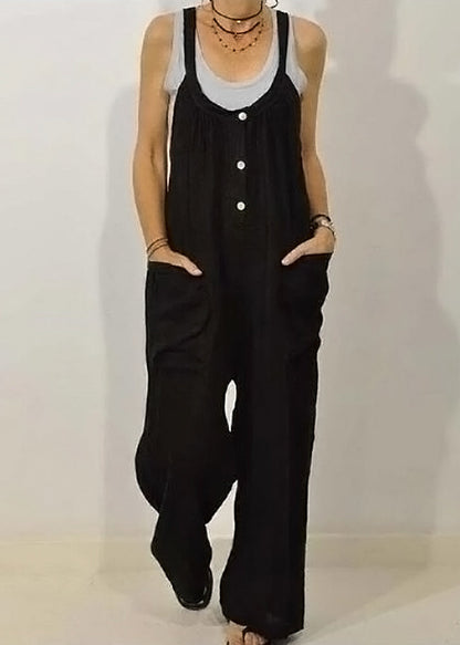 SampleWomen Khaki O-Neck Button Solid Jumpsuits Sleeveless