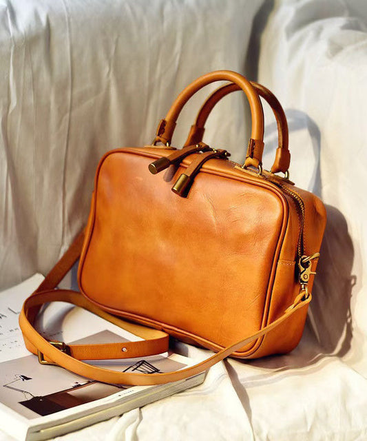 Women Large Doctor Orange Leather Capacity Bag