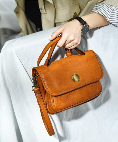 Durable Bag Messenger Orange Leather CrossBody Women Solid