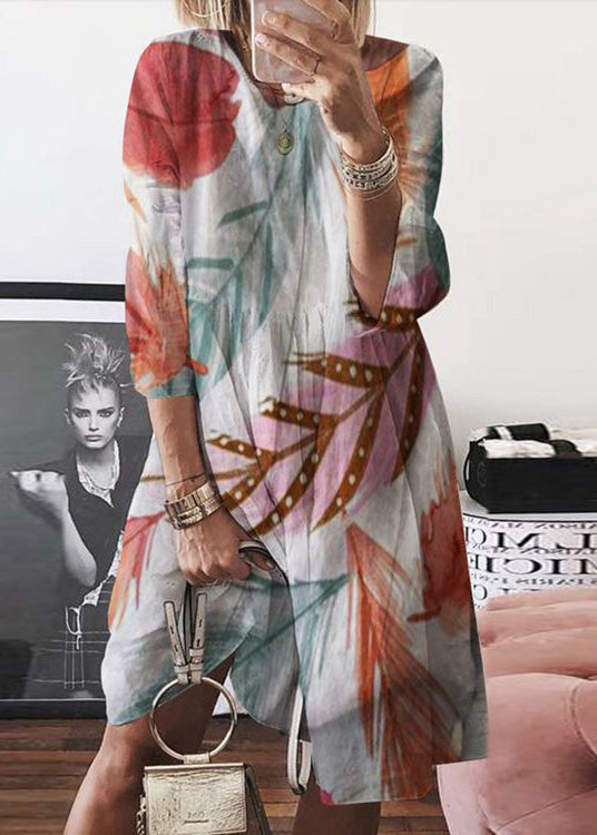Wholesale SampleWomen Yellow O Neck Print Cotton Mid Dress Summer