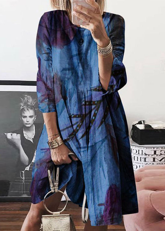 Wholesale SampleWomen Yellow O Neck Print Cotton Mid Dress Summer