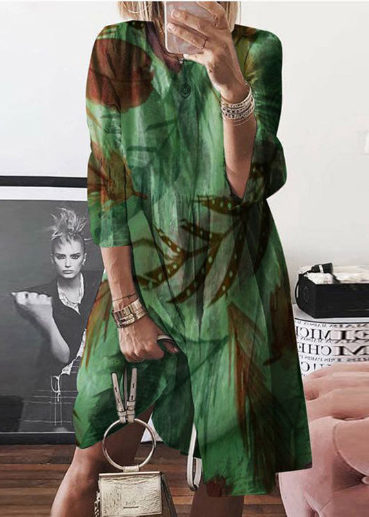 Wholesale SampleWomen Yellow O Neck Print Cotton Mid Dress Summer