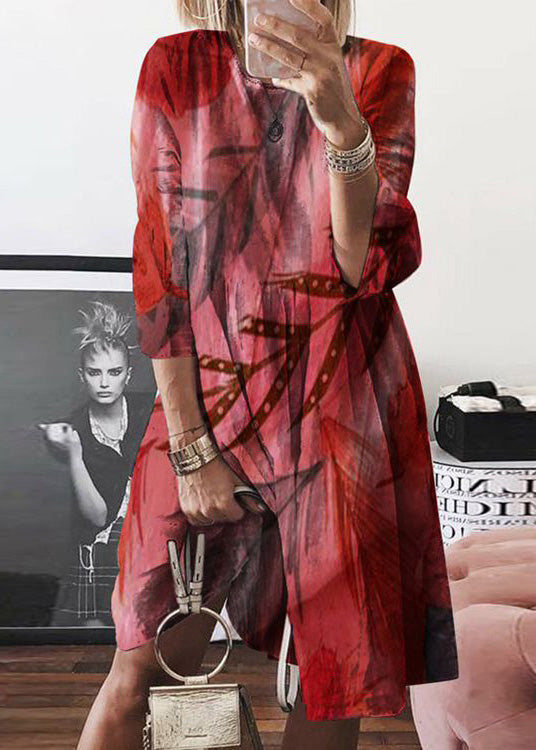 Wholesale SampleWomen Yellow O Neck Print Cotton Mid Dress Summer