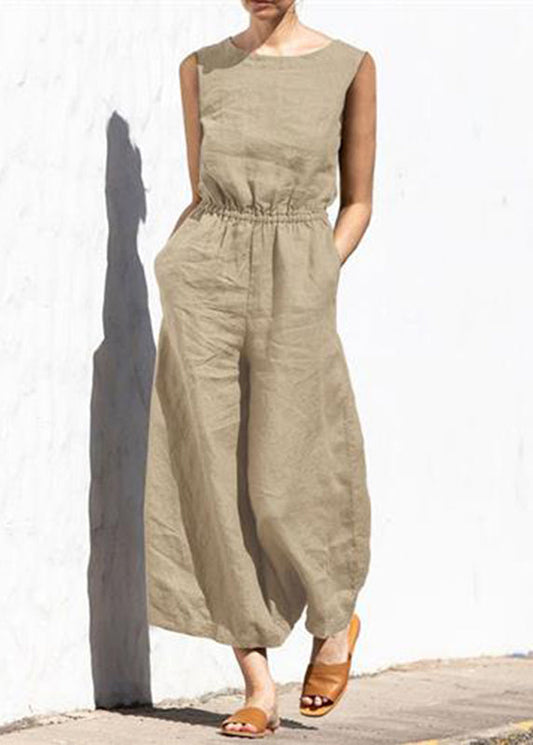 Wholesale SampleWomens Casual Slim Color Khaki High Sleeveless Fashion Jumpsuit