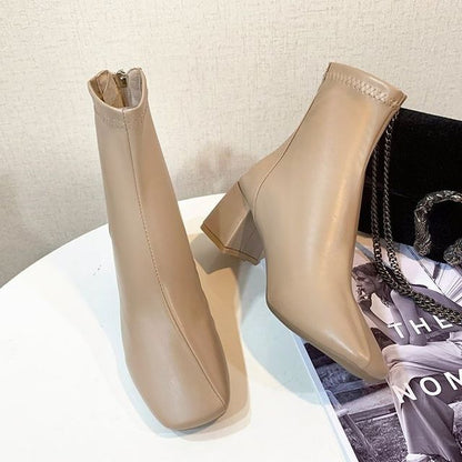 Chunky Plain Boots Heel Short