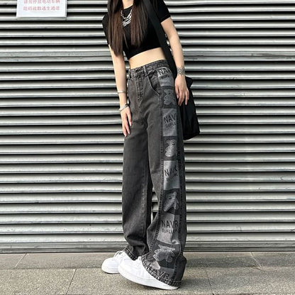 Baggy Jeans High Graphic Waist Print