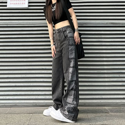 Baggy Jeans High Graphic Waist Print