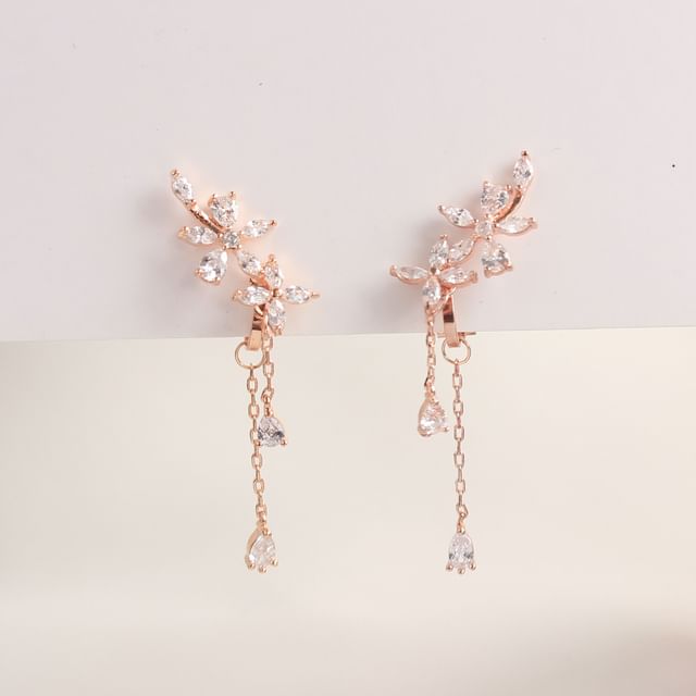 Stud Rhinestone Floral / Clip-On Earrings
