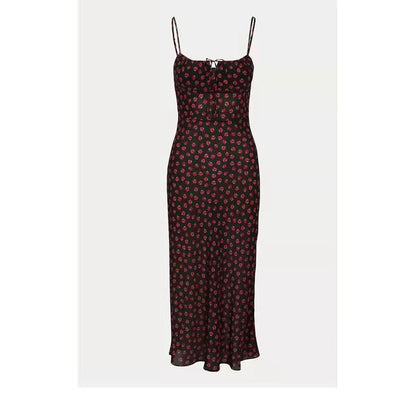 Sleeveless Rose Print Slim-Fit Mini Dress / Spaghetti Strap Floral Print Midi Dress