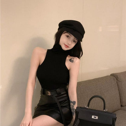 Plain Turtleneck Sleeveless Top