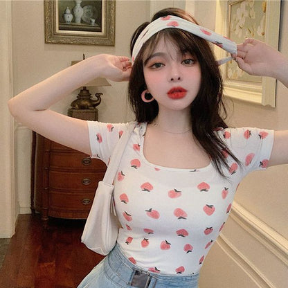 Short-Sleeve Strawberry T-Shirt Print