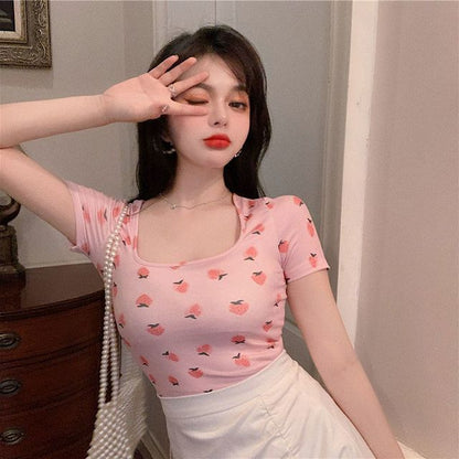 Short-Sleeve Strawberry T-Shirt Print