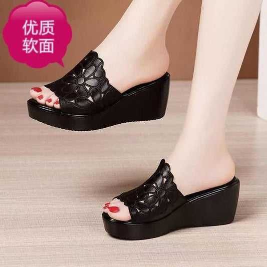 Platform Wedge-Heel Slide Sandals