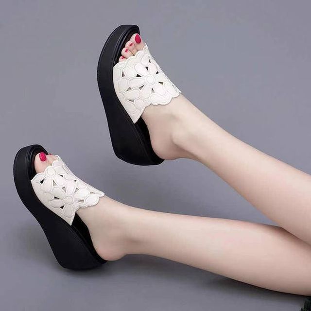Platform Wedge-Heel Slide Sandals