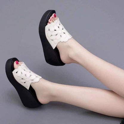 Platform Wedge-Heel Slide Sandals