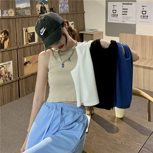 Round Neck Crop Top Tank Plain