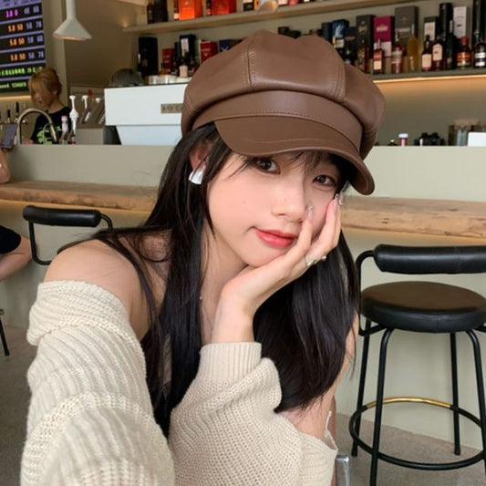 Sample Faux Leather Newsboy Cap
