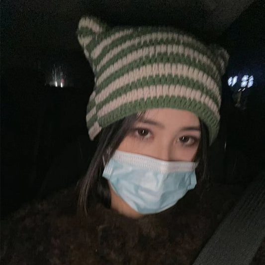 Sample Cat Ear Striped Knit Beanie