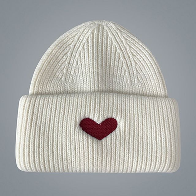 Embroidered Knit Beanie Heart