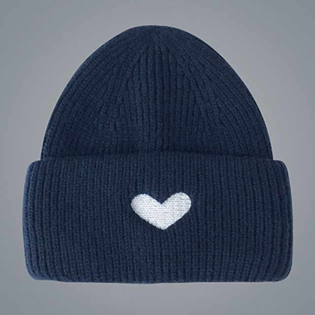 Embroidered Knit Beanie Heart