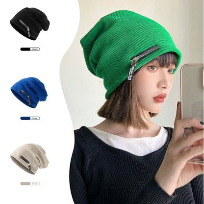 Sample Zip Detail Ribbed Beanie