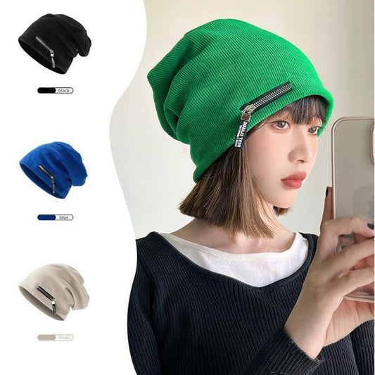Sample Zip Detail Ribbed Beanie