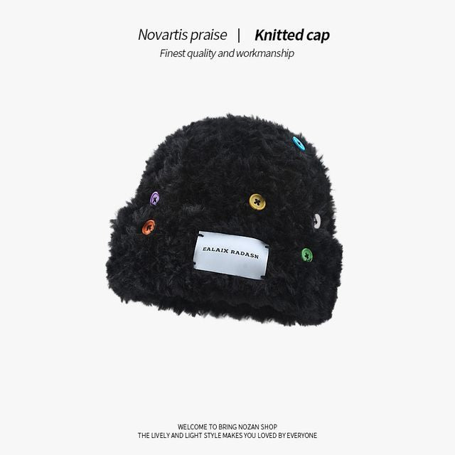 Plain Applique Fluffy Beanie