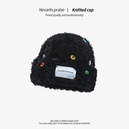 Plain Applique Fluffy Beanie
