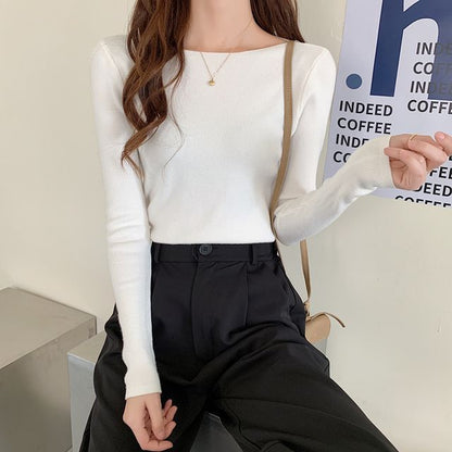 Top Slim-Fit Plain Long-Sleeve Knit