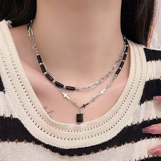 Necklace Crisscross Layered Rhinestone