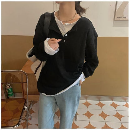 Mock T-Shirt Henley Long-Sleeve Two-Piece