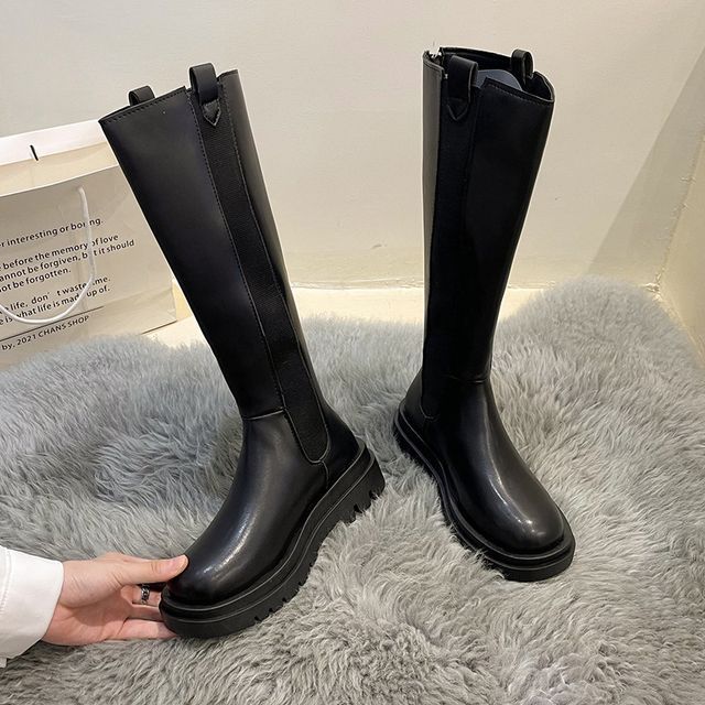 Tall Leather Boots Chelsea Faux Platform