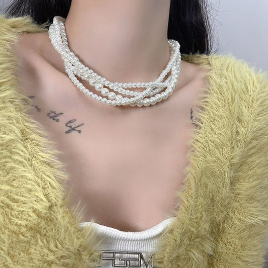 Faux Choker Layered Pearl