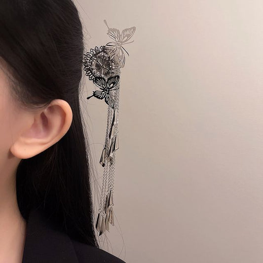 Hair Alloy Fringed Stick Butterfly