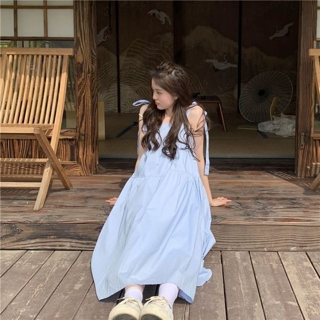 Strap Midi Sundress Plain Spaghetti