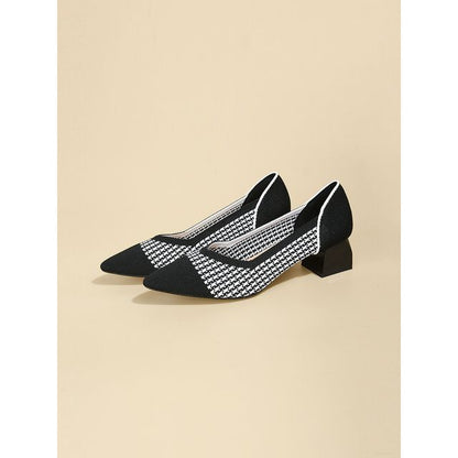 Wholesale Sample Block-Heel Pointed Knit Pumps
