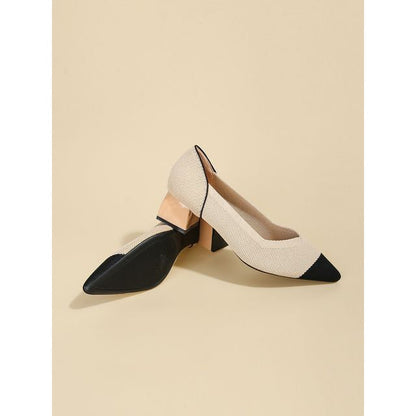 Wholesale Sample Block-Heel Pointed Knit Pumps