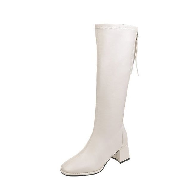 Boots Tall Faux Leather Block-Heel