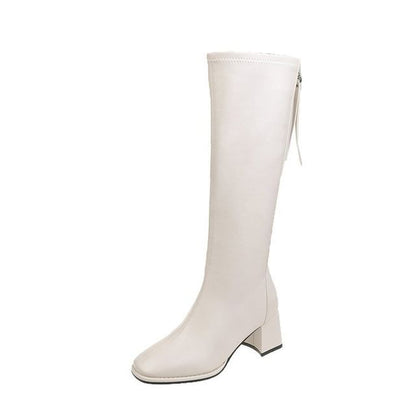 Boots Tall Faux Leather Block-Heel