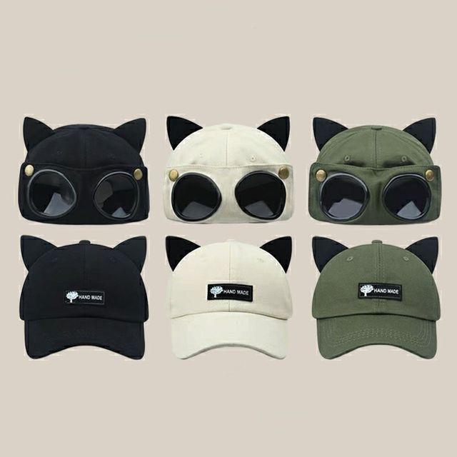 Baseball Aviator Goggles Ear Cat Cap with