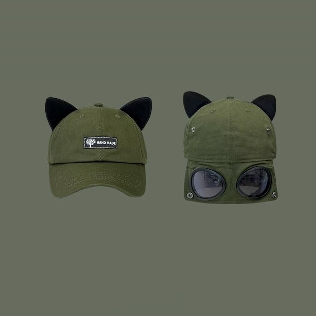 Baseball Aviator Goggles Ear Cat Cap with