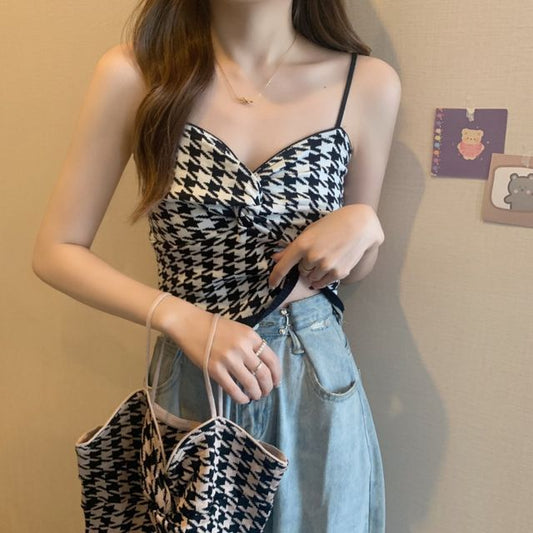 Knotted Cami Houndstooth Top