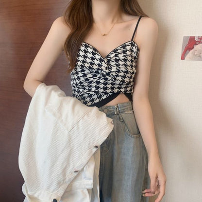 Knotted Cami Houndstooth Top