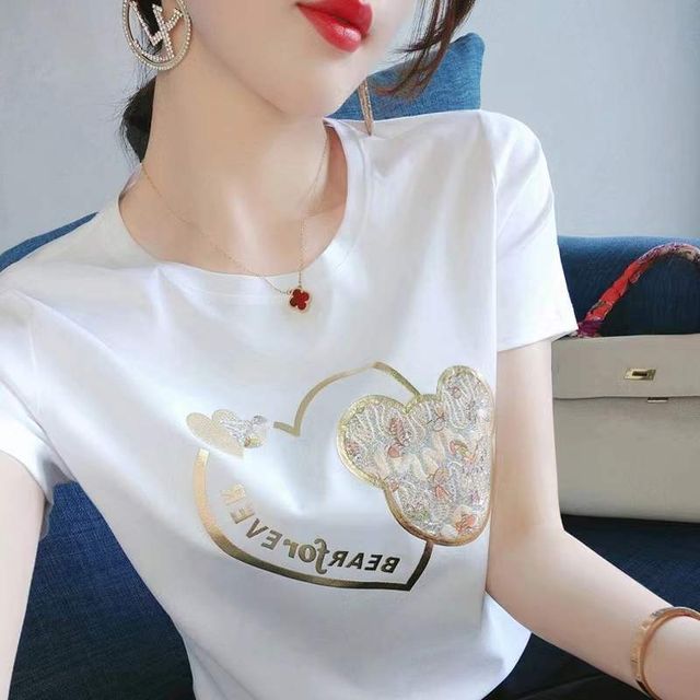 Print Crew Tee Neck Bear Short-Sleeve