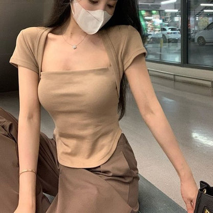 T-Shirt Neck Square Plain Short-Sleeve