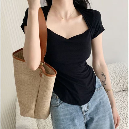 T-Shirt Neck Square Plain Short-Sleeve