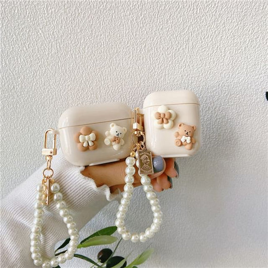 Sample Floral Bear Faux Pearl Chain AirPods / Pro Earphone Case Skin