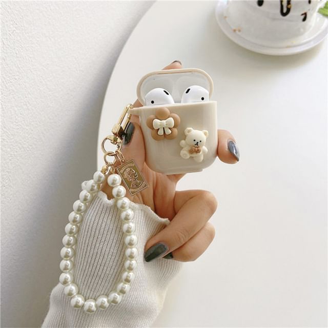 Sample Floral Bear Faux Pearl Chain AirPods / Pro Earphone Case Skin