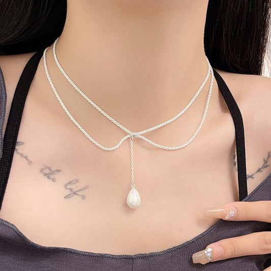 Necklace Lariat Faux Pearl