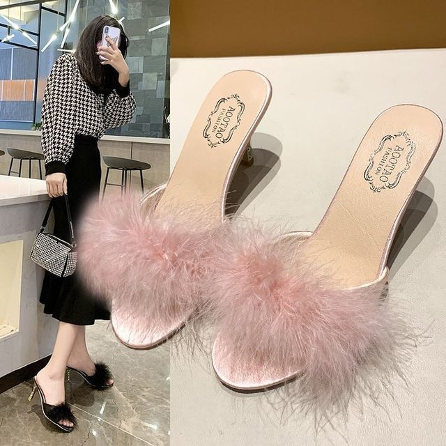 High Slide Sandals Heel Feather